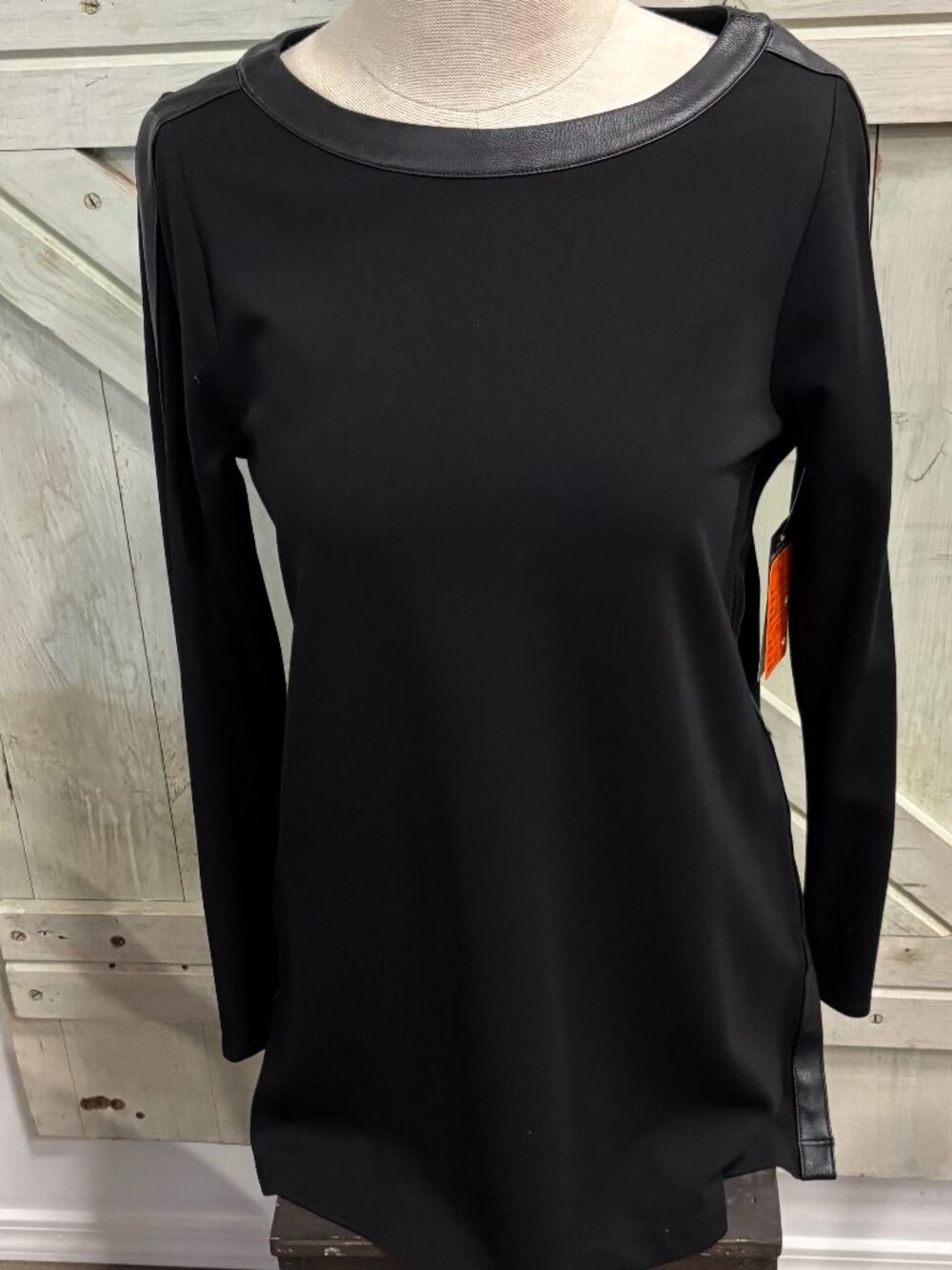 Chico's Black Faux Leather Trim Top Size 1